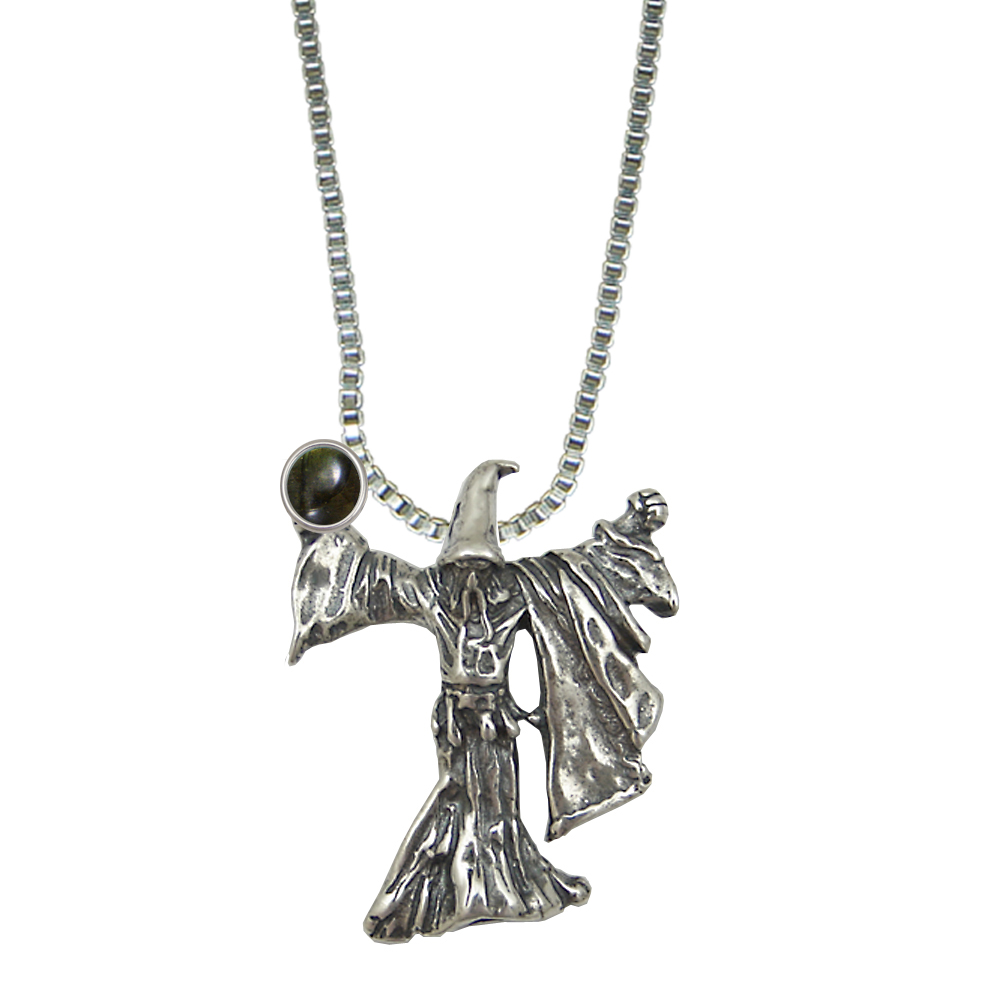 Sterling Silver Wizard of Mystery Charm With Spectrolite Magic Orb